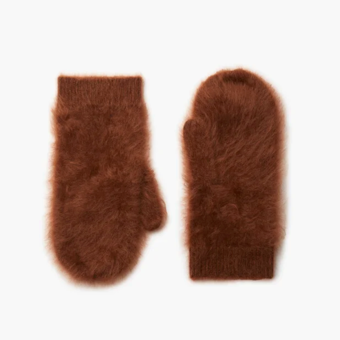 LISA YANG Cinnamon Brown Brushed Cashmere Mittens