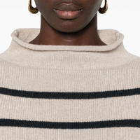 LISA YANG Sandy Striped Mock Neck Cashmere Sweater - Sand/Ink