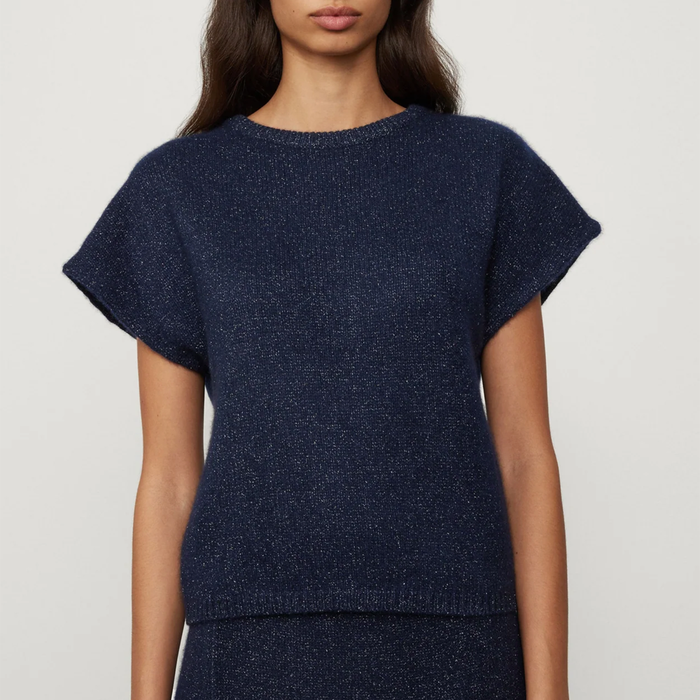 LISA YANG Lorena Navy Sparkle Cashmere Top