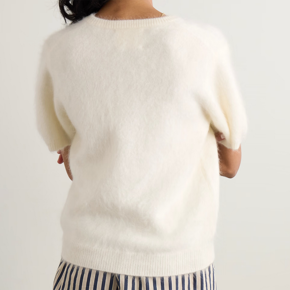 LISA YANG Lovisa Cream Brushed Cashmere Short Sleeve Sweater