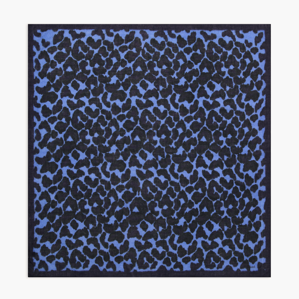 Hartford Leopard Print Wool Scarf in Navy Blue