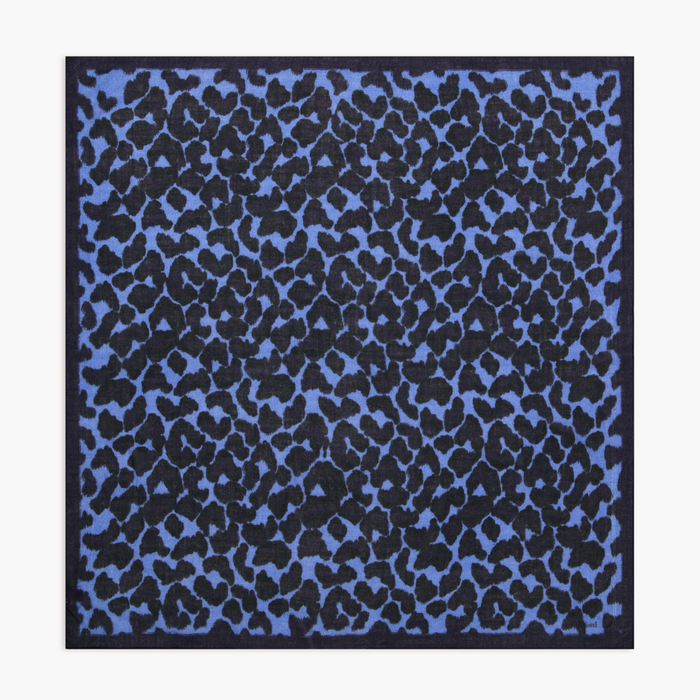 Hartford Leopard Print Wool Scarf in Navy Blue