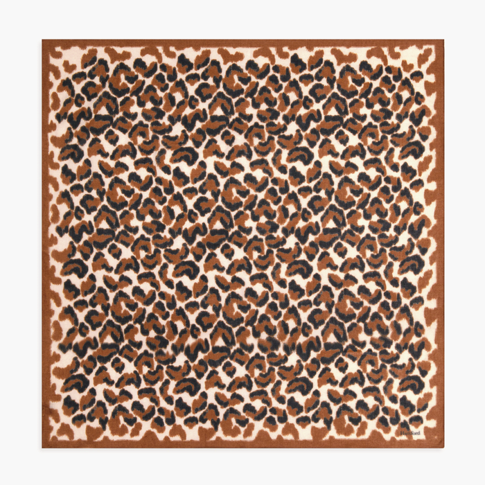 Hartford Leopard Print Wool Scarf in Camel Brown