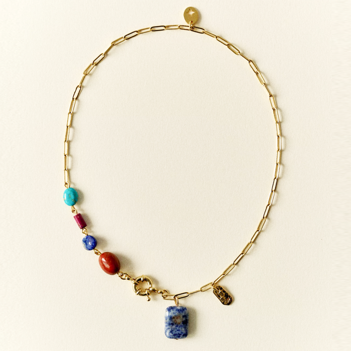 Sessùn Choya Multicolor Natural Stones Gold Chain Necklace