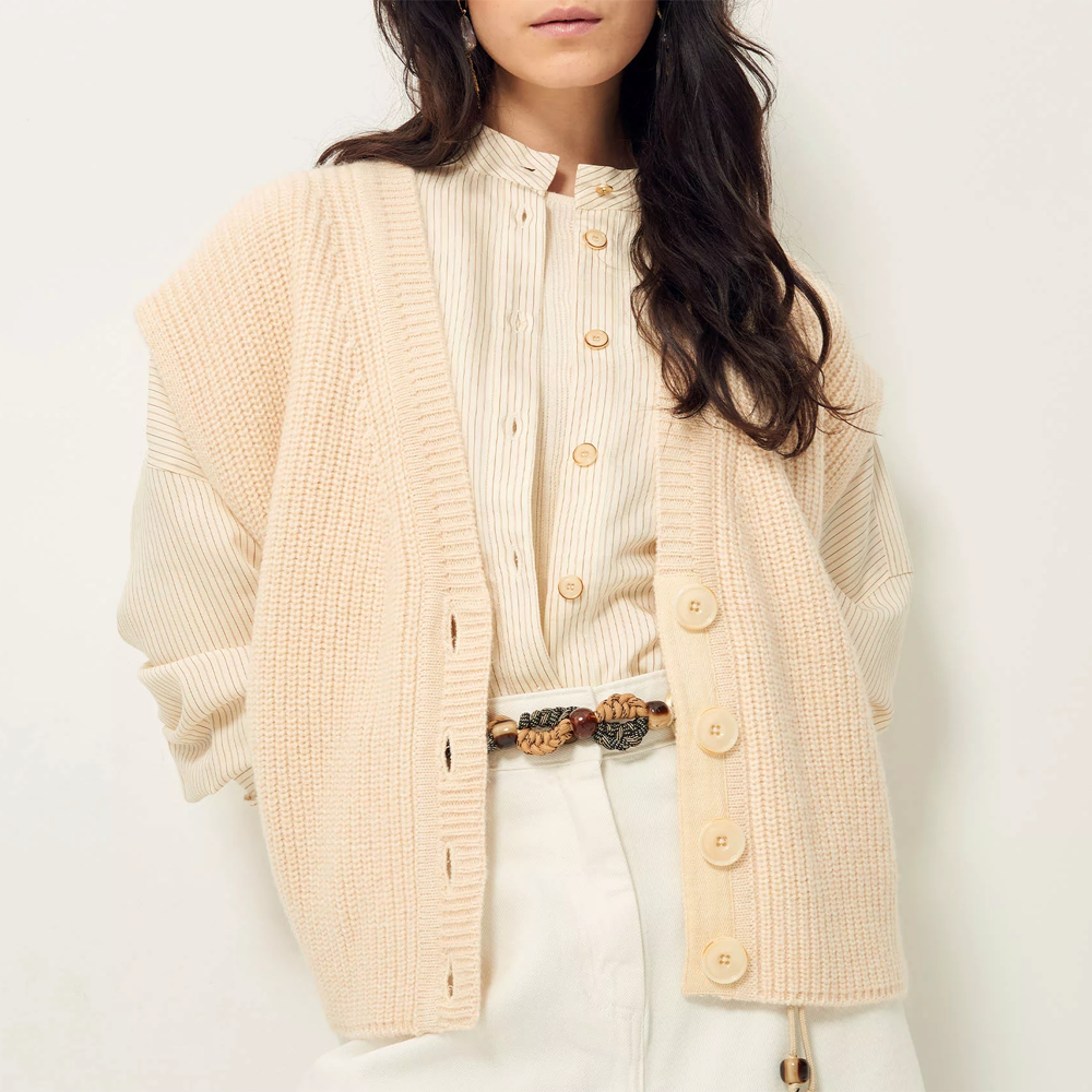 Sessùn Aragon - Oversized Buttoned Knit Vest - Cream