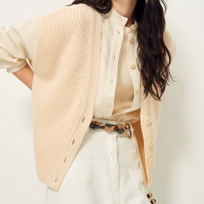 Sessùn Aragon - Oversized Buttoned Knit Vest - Cream