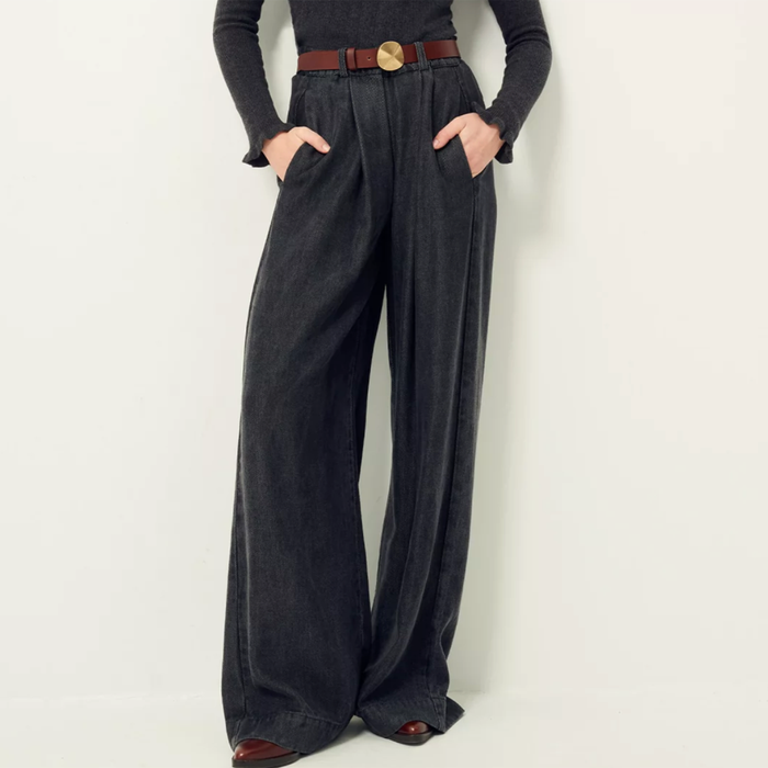 Sessùn Rinim - Black Denim Wide-Leg Fluid Pants