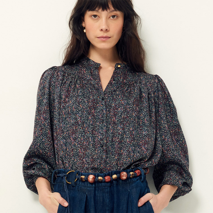 Sessùn Leonce - Silky Viscose Printed Blouse - Navy