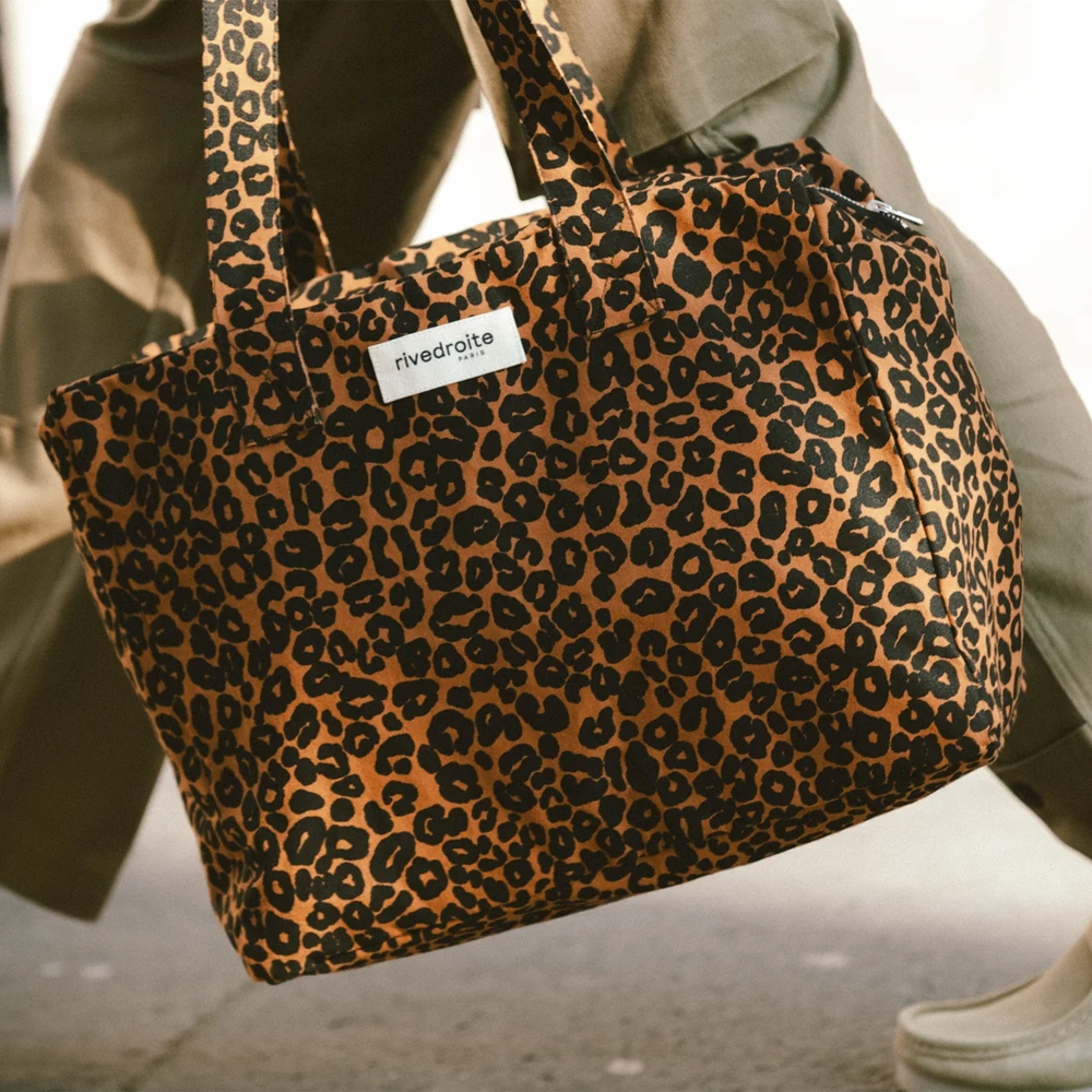 Rive Droite Célestin Leoprad Print Recycled Cotton Canvas 24-hr Bag