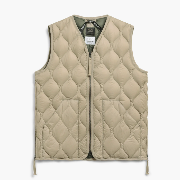 TAION Unisex Soft Shell Military Zip V-Neck Down Vest - Beige