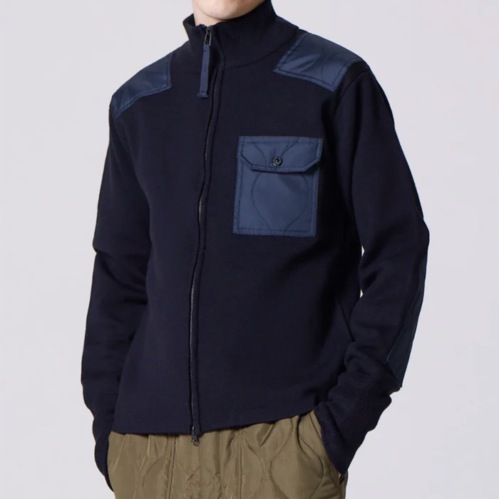 TAION Unisex Military Zip High Neck Knit Jacket - Navy