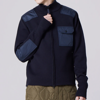 TAION Unisex Military Zip High Neck Knit Jacket - Navy