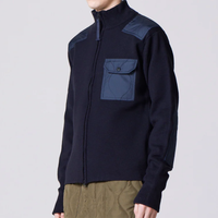 TAION Unisex Military Zip High Neck Knit Jacket - Navy