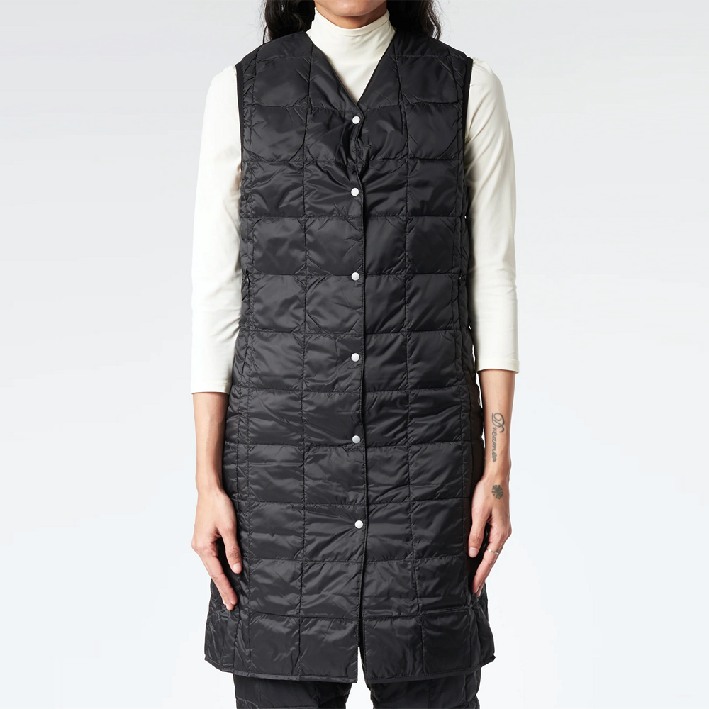 TAION Womens Black Long V-Neck Down Vest