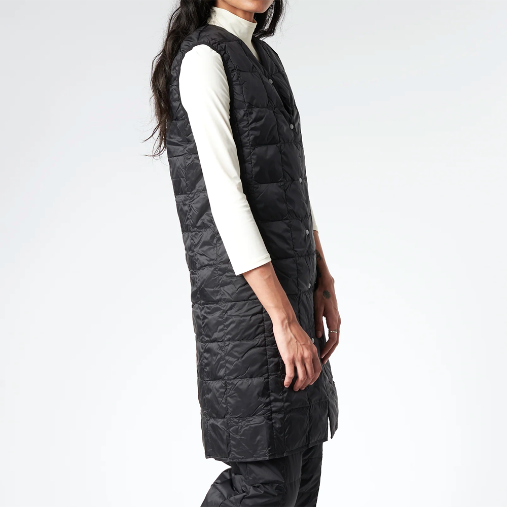 TAION Womens Black Long V-Neck Down Vest