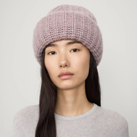 LISA YANG Becka Pink Oversized Cashmere/Silk Rib Knit Beanie