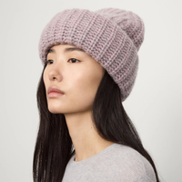 LISA YANG Becka Pink Oversized Cashmere/Silk Rib Knit Beanie