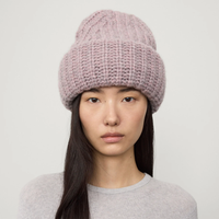 LISA YANG Becka Pink Oversized Cashmere/Silk Rib Knit Beanie