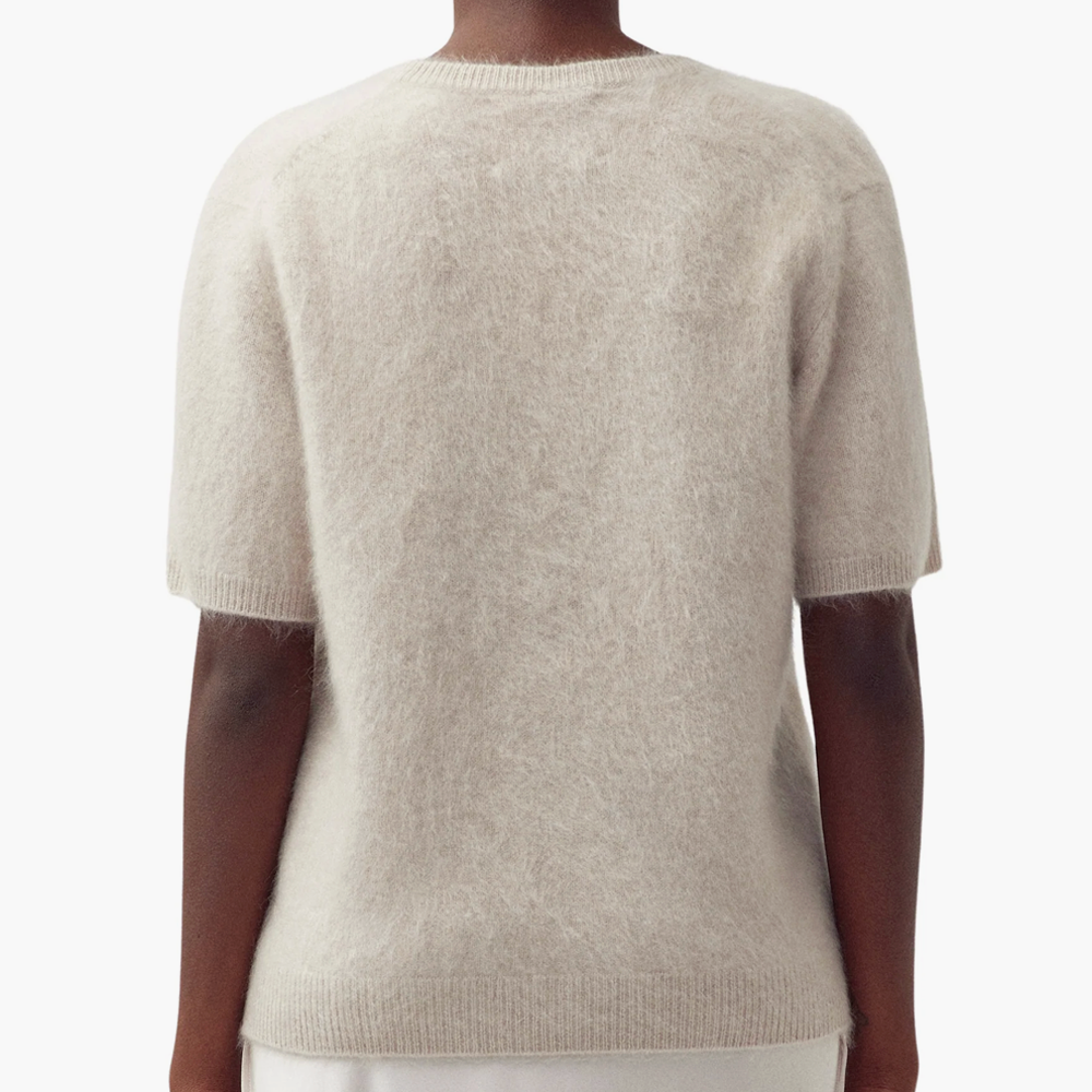 LISA YANG Lovisa Sand Brushed Cashmere Short Sleeve Sweater