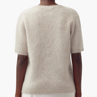 LISA YANG Lovisa Sand Brushed Cashmere Short Sleeve Sweater