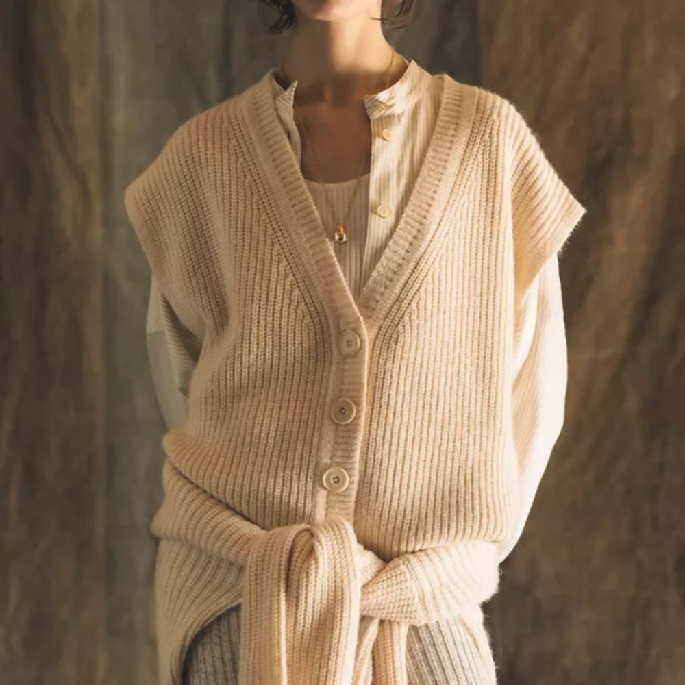 Sessùn Aragon - Oversized Buttoned Knit Vest - Cream