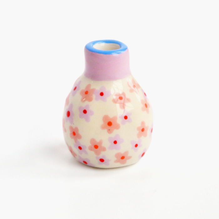 Ceramic Mini Vase with Pink Flowers from Dodo Toucan