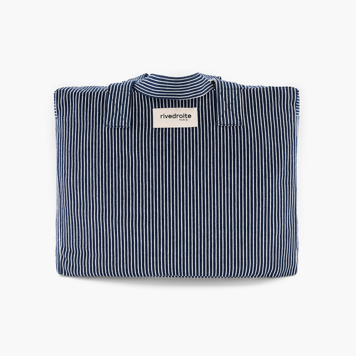 Rive Droite Célestin Navy Striped Recycled Cotton Canvas 24-hr Bag