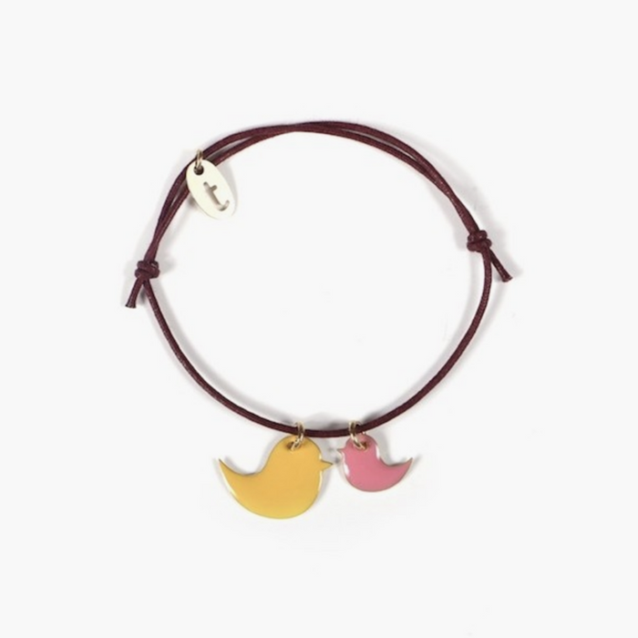 Titlee BIRD Cotton Bracelet - Saffron & Strawberry Pink Enamel