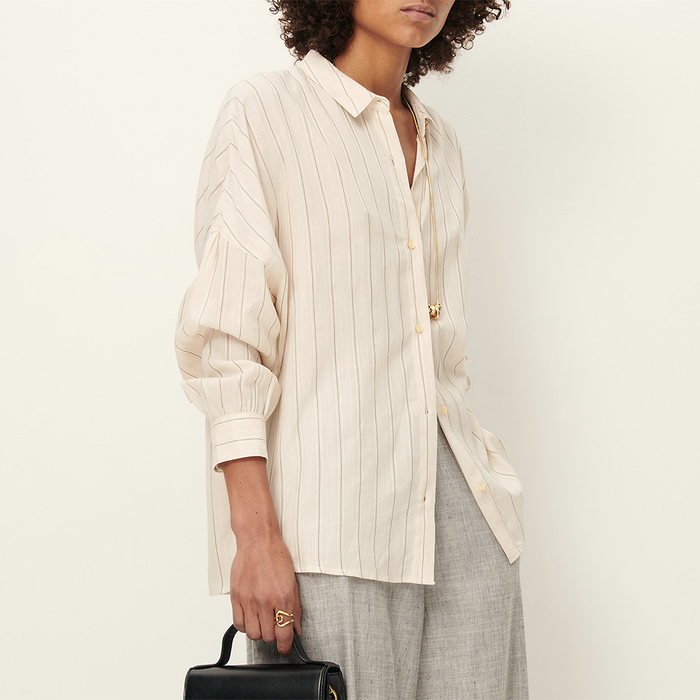 Sessùn Botan - Sand/Black Striped Viscose/Cotton Shirt