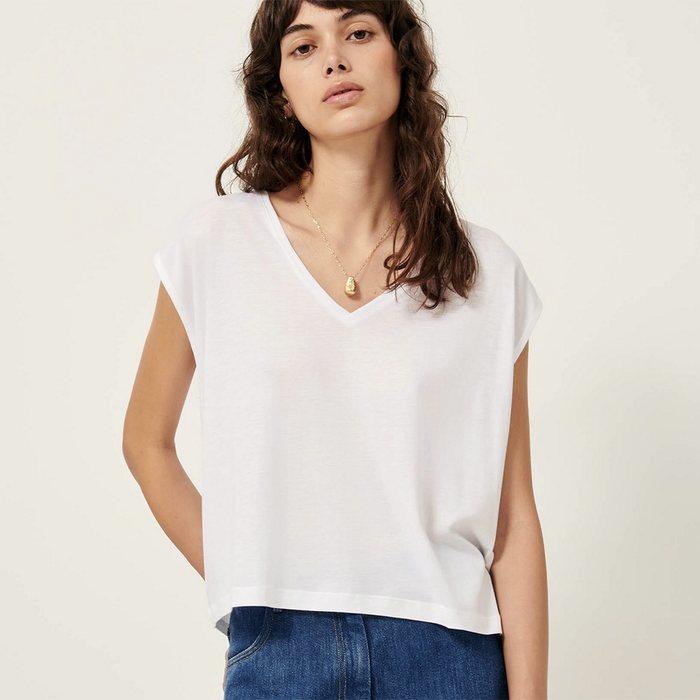 Sessùn The V - White Sleeveless V-neck T-shirt