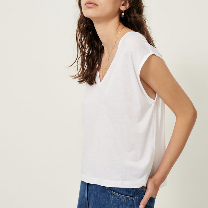 Sessùn The V - White Sleeveless V-neck T-shirt