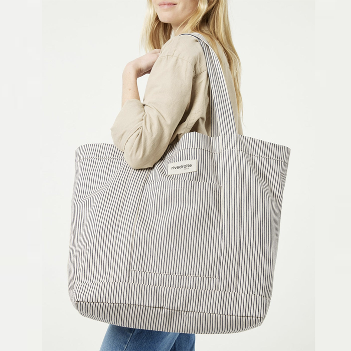 Rive Droite Amelot White Striped Canvas Tote Bag - Recycled Cotton