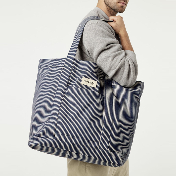 Rive Droite Amelot Navy Striped Canvas Tote Bag - Recycled Cotton