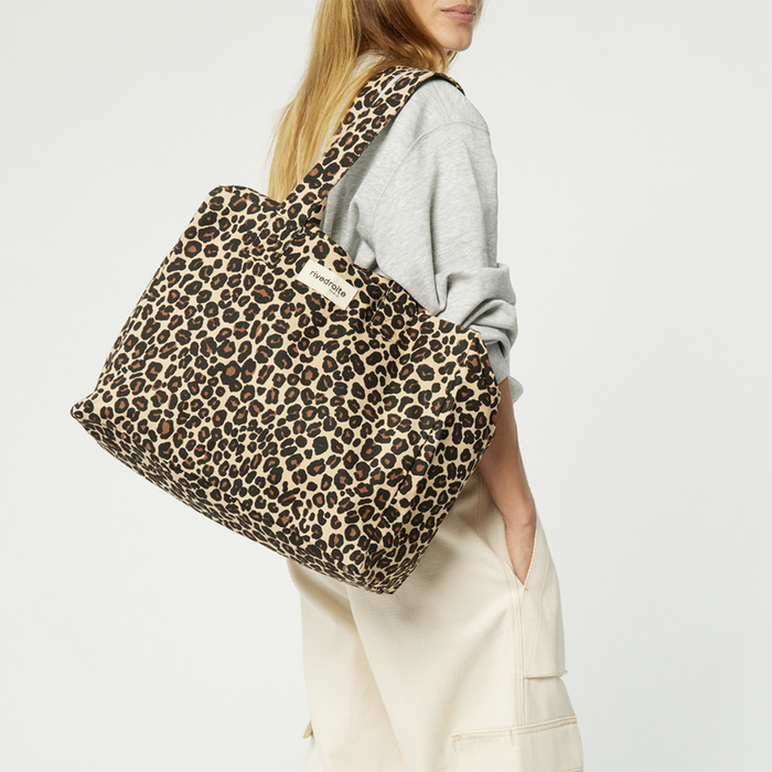 Rive Droite Célestin Light Leopard Print Recycled Cotton Canvas 24-hr Bag