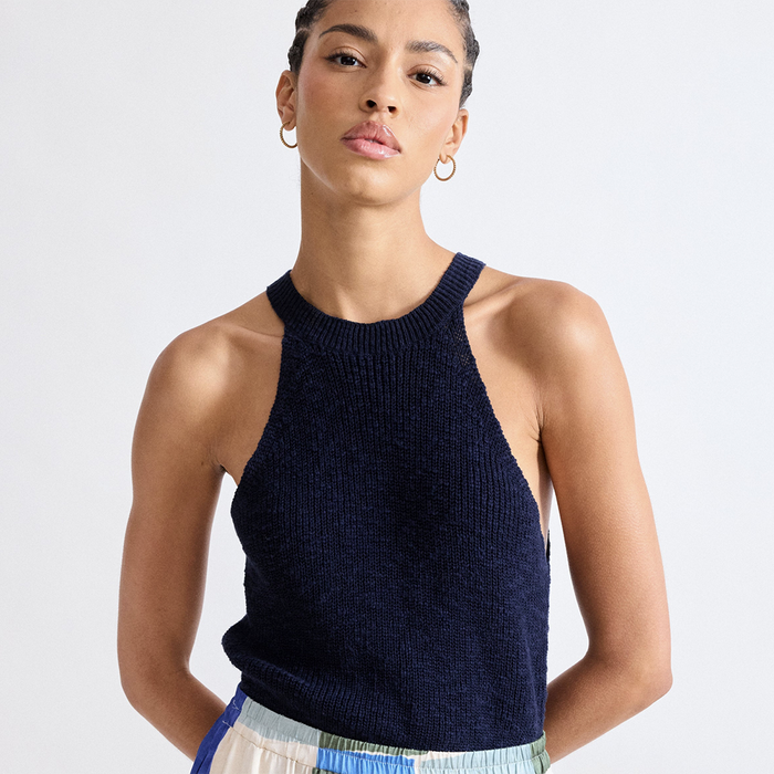 HARTFORD Navy Knit Halter Neck Top