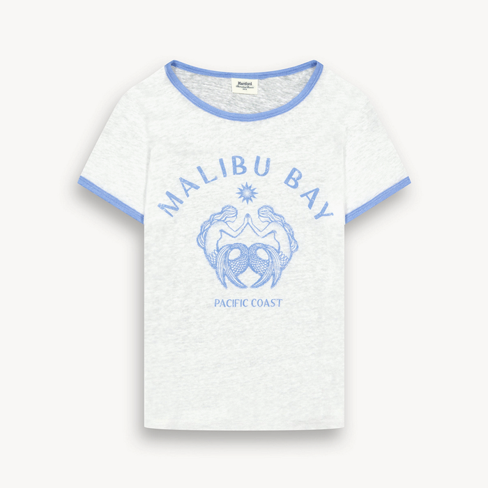 HARTFORD 'Malibu Bay' Print White Linen T-shirt