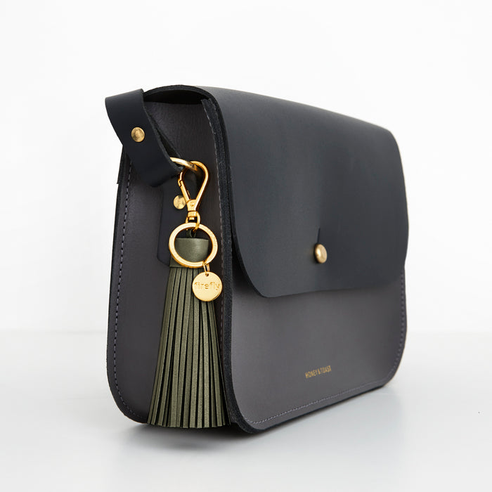 FIREFLY Olive Green Tassel Reflector Bag Charm