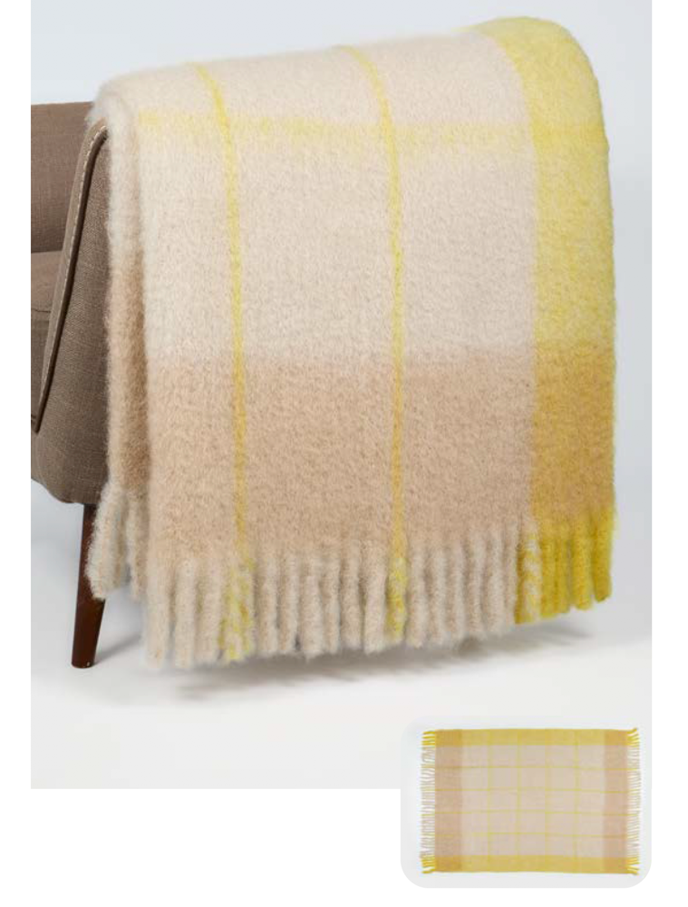 Twist Frame Cream Plaid Mohair Throw - 130 x 200 cm