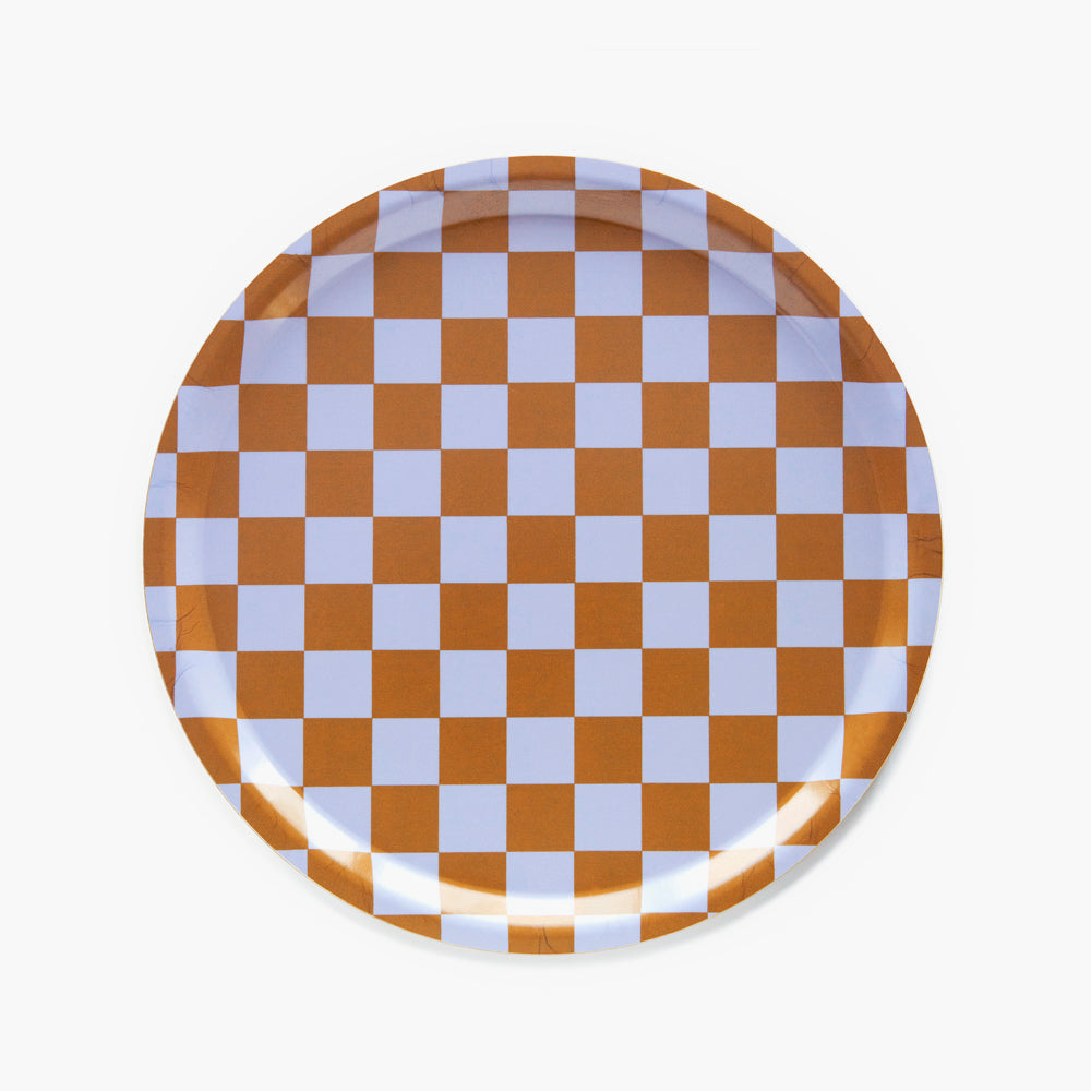 BLU KAT Caramel CHECKER Round Serving Tray - 31 cm