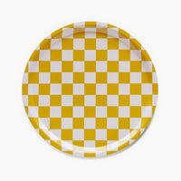 BLU KAT Mustard / Cream CHECKER Round Serving Tray - 31 cm