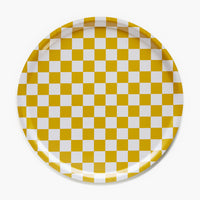 BLU KAT Mustard CHECKER Round Serving Tray - 38 cm