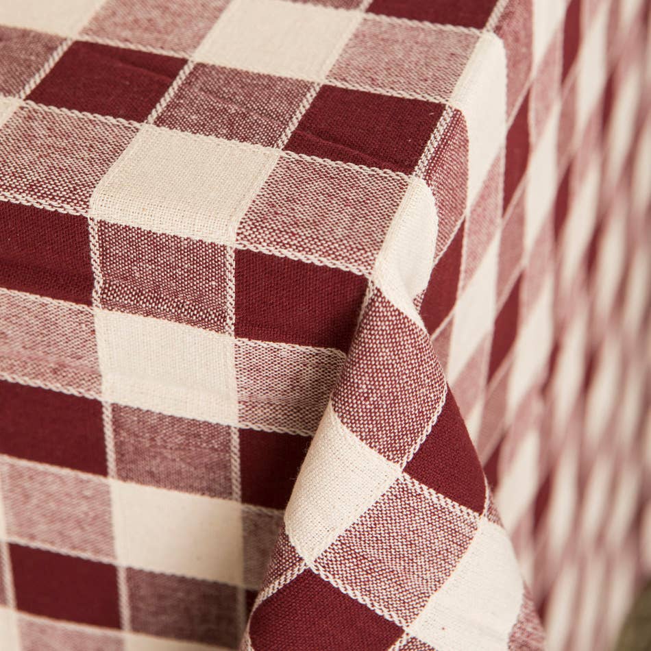 Burgundy Check Woven Cotton Tablecloth - 160 × 340 cm