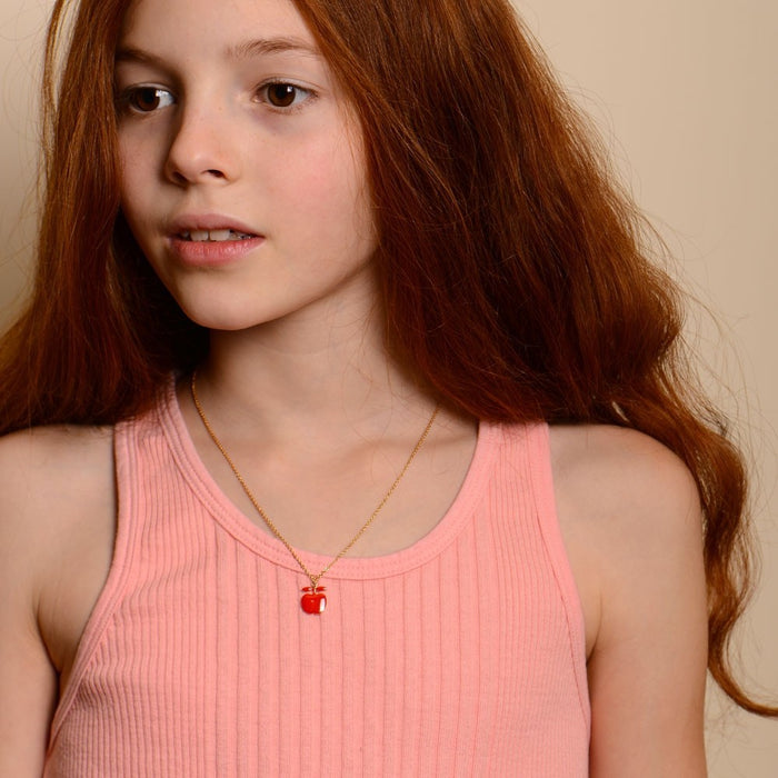 Titlee AMELIA Poppy Red Enamel Apple Necklace for Children