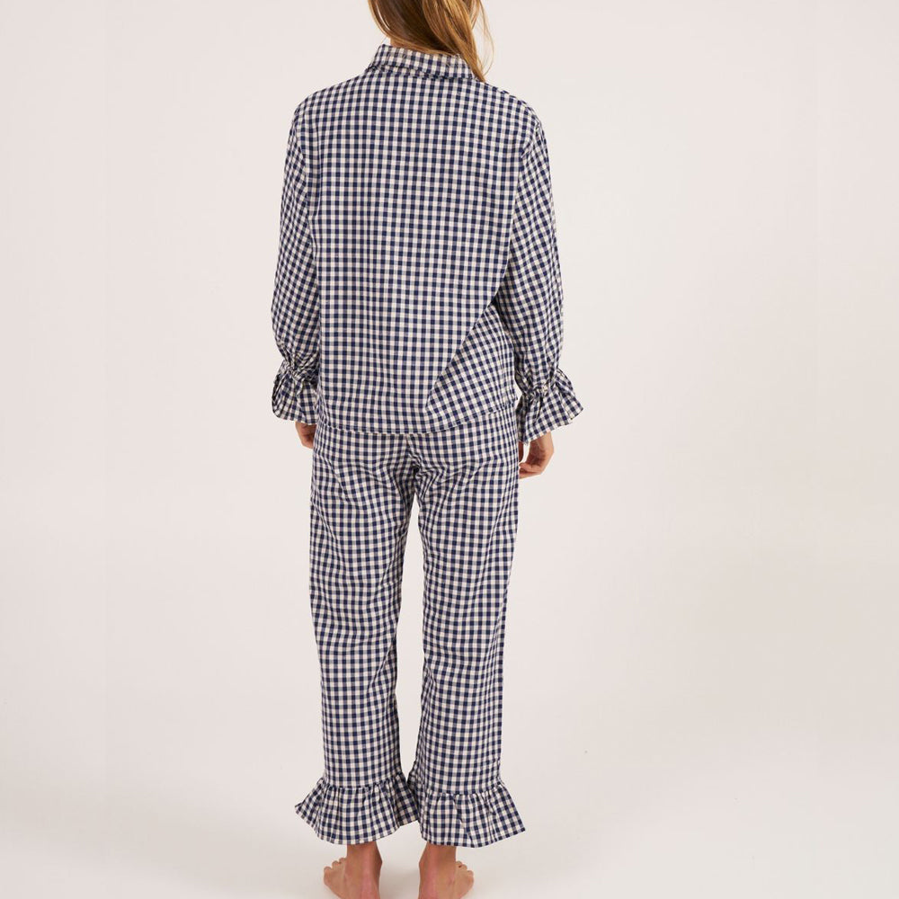 Bohodot Navy/White Gingham Check Cotton Pajama Set