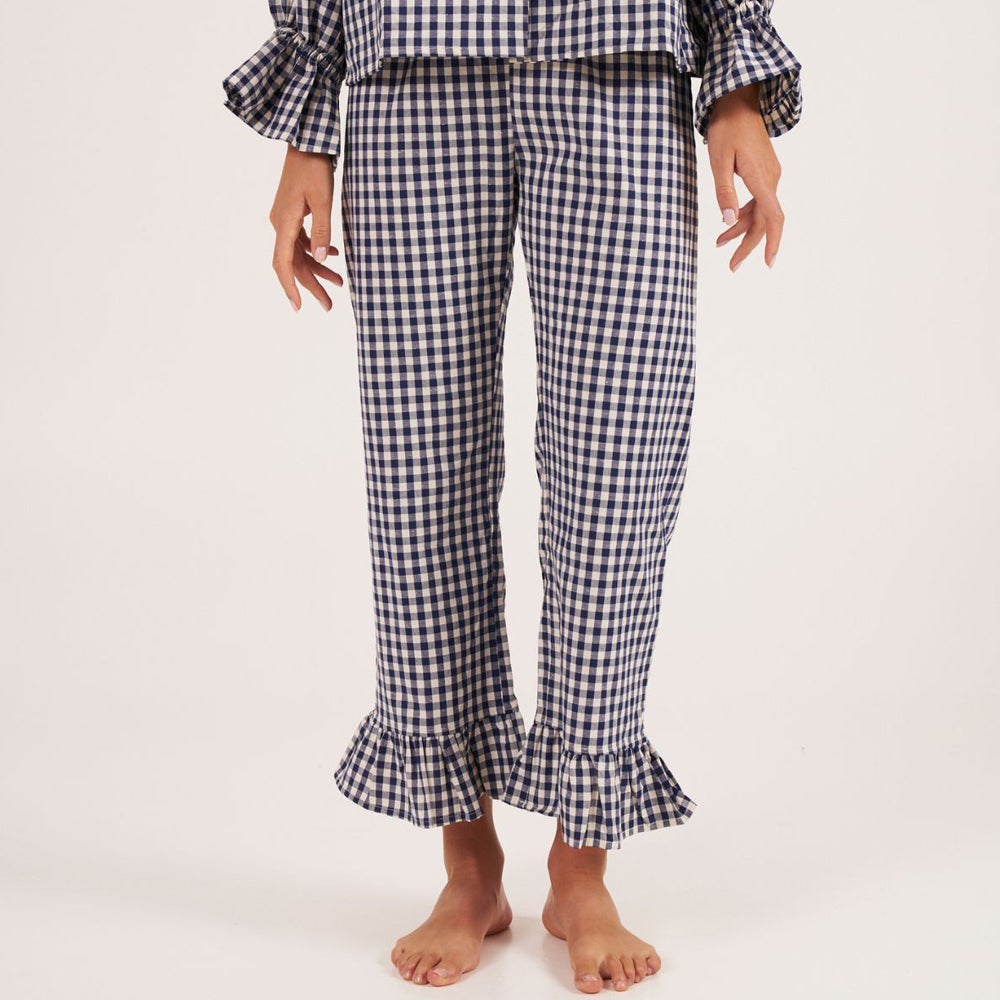 Bohodot Navy/White Gingham Check Cotton Pajama Set