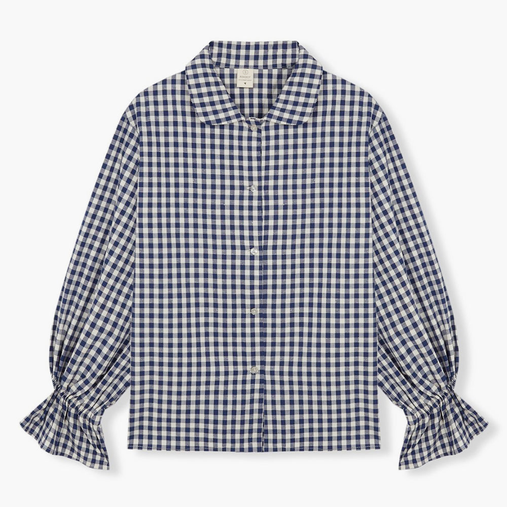 Bohodot Navy/White Gingham Check Cotton Pajama Set