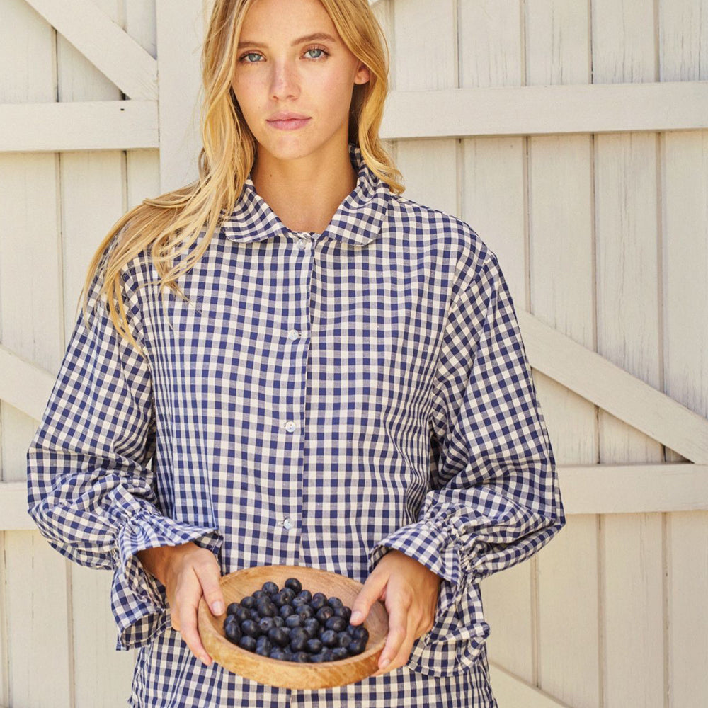 Bohodot Navy/White Gingham Check Cotton Pajama Set