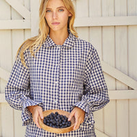 Bohodot Navy/White Gingham Check Cotton Pajama Set