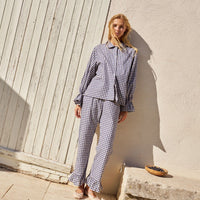 Bohodot Navy/White Gingham Check Cotton Pajama Set