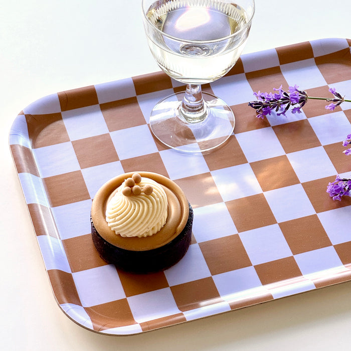 BLU KAT Caramel/Lavender CHECKER Rectangular Serving Tray - 27x20 cm